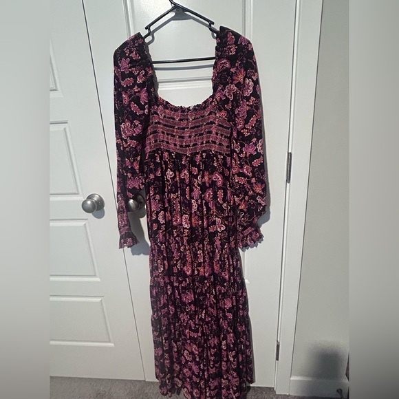 Free People Sweet Escape Floral Long Sleeve Boho Smocked Bodice Maxi Dress M - Picture 2 of 10